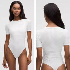 NWT Lululemon Stretch Cotton Rib Crewneck SS Bodysuit Thong Size XS (WHT)